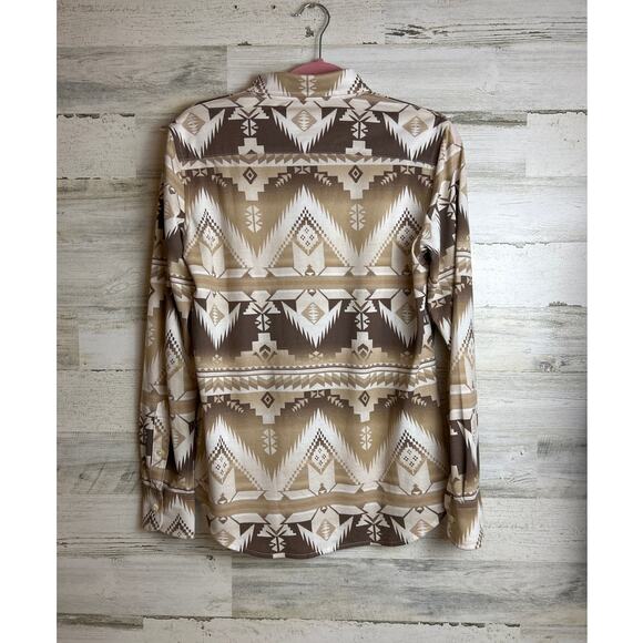 Ralph Lauren Women's L Button Up Brown Knit Oxford Country boho aztec shirt top - Picture 2 of 5